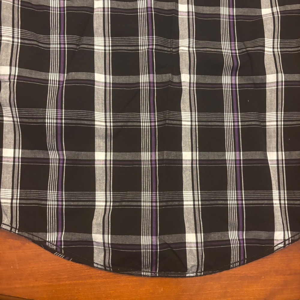 No Fear 90s Men's Medium Plaid Short Sleeve Button Up Shirt - Black Purple White - Picture 13 of 16